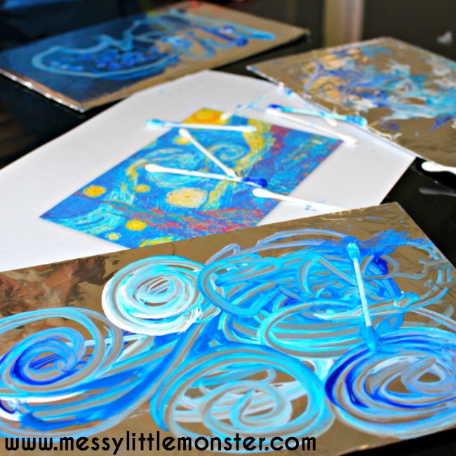 Painting On Foil - Van Gogh 'Starry Night' Art for Kids - Messy Little  Monster