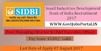 Small Industries Development Bank of India Recruitment 2017– Managing Director & Chief Executive Officer