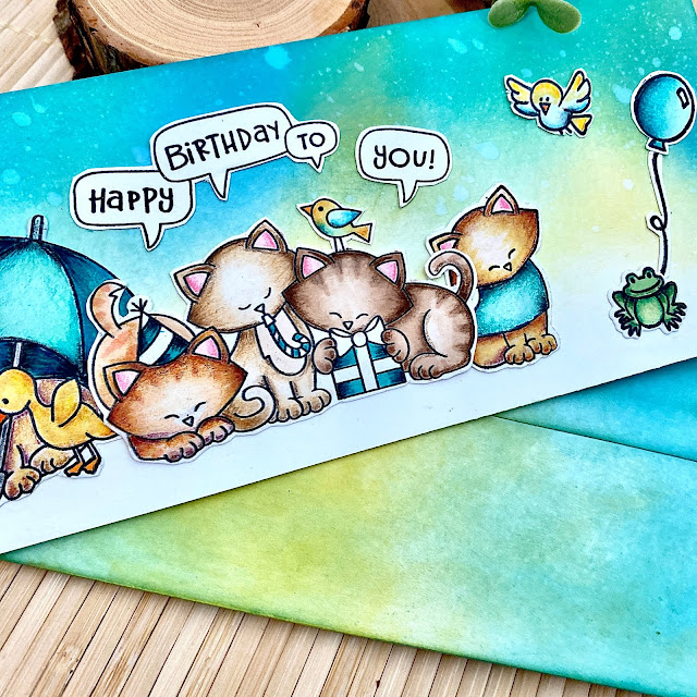 Slimline Cat Birthday Card by August Guest Designer Angie Cimbalo | Newton's Birthday Trio, Newton's Birthday Flutter and Newton Dreams of Italy Stamp Sets by Newton's Nook Designs  #newtonsnook #handmade