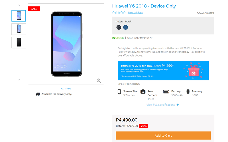 Sale Alert: Huawei Y6 2018 Globe locked is down to just PHP 4,490