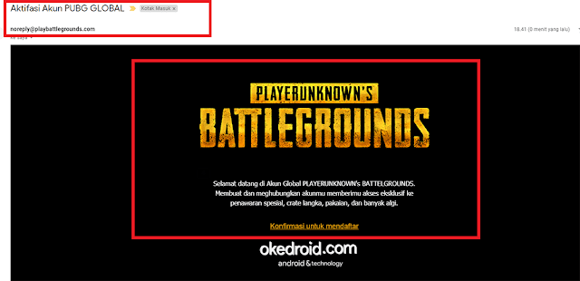 Email konfirmasi untuk mendaftar akun PUBG Lite verifikasi pendaftaran pembuatan akun email konfirmasi untuk mendaftar akun PUBG Lite