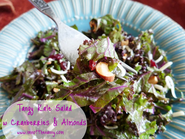 Tangy Kale Salad with Cranberries & Almonds via I'm Not the Nanny