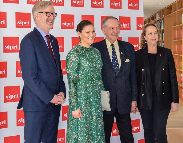 Crown Princess Victoria wore H&M dress, Conscious Exclusive Collection. Af Klingberg Rakel boots, Ebba Brahe green earrings