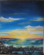 Sunset beach. Size: 400 x 500mm. Oils on blocked canvas. Price: R500 (sunset on beach)
