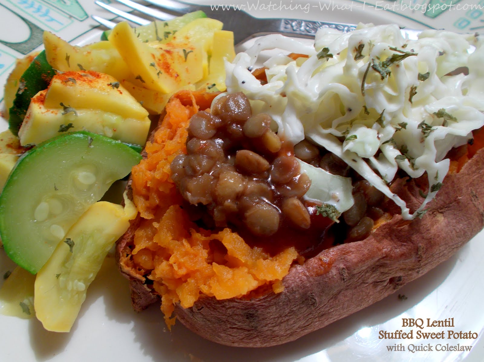 Watching What I Eat BBQ Lentil Stuffed Sweet Potato with Quick