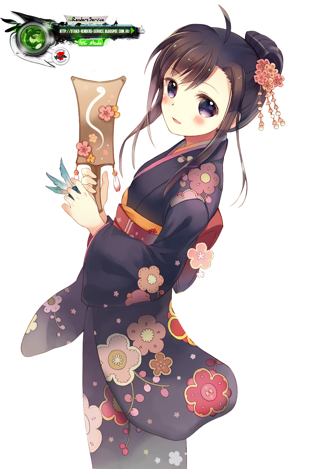 Black Kimono Girl Cute New Year Render | ORS Anime Renders