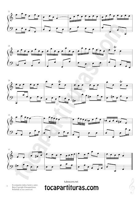  Badinerie Partitura de Piano en La Menor Tonalidad Fácil Sheet Music for Piano in A minor 