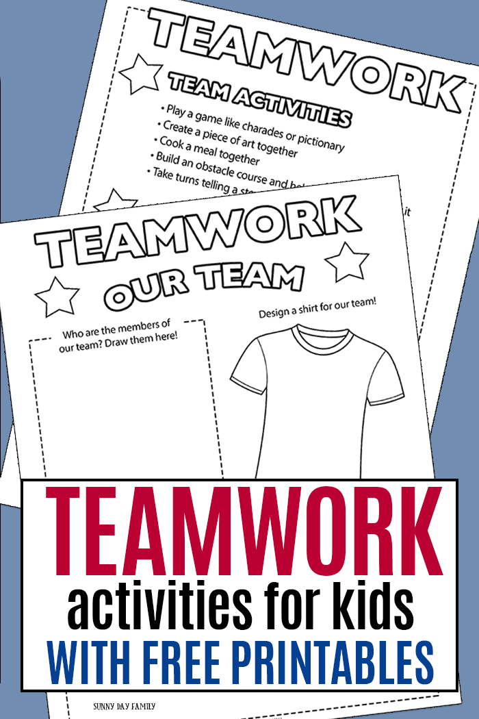 Teamwork activities for kids and families to do together! Help kids learn about teamwork as part of this month's Family Dinner Book Club - includes a free printable list of activities and service projects too! #kidsactivities #teamwork #printables