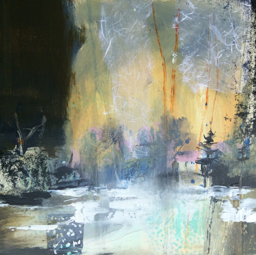 Joan Fullerton Paintings: Abstract Mixed Media Painting "Golden Passage