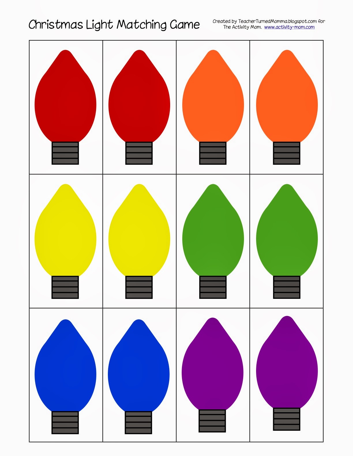Christmas Light Matching printable The Activity Mom
