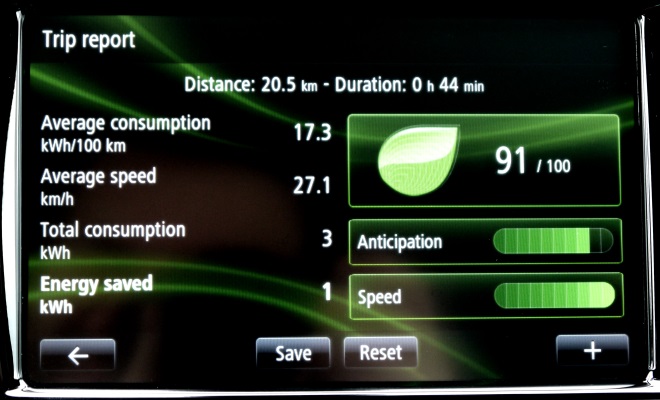 Renault Zoe EV eco driving-results screen