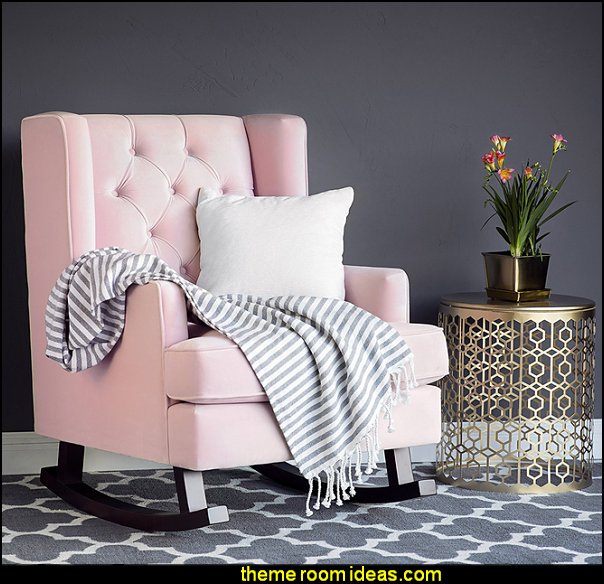 Velvet Wingback Rocking Accent Chair - Blush Pink Blush pink decorating - blush pink decor - blush and gold decor - blush pink and gold bedroom decor - blush pink gold baby girl nursery furniture - blush art prints - rose gold bedroom decor - blush black bedroom decor - blush mint green decor - Blush Black Gold Glitter home decor - Blush Pink furniture - marble murals Velvet Wingback Rocking Accent Chair - Blush Pink