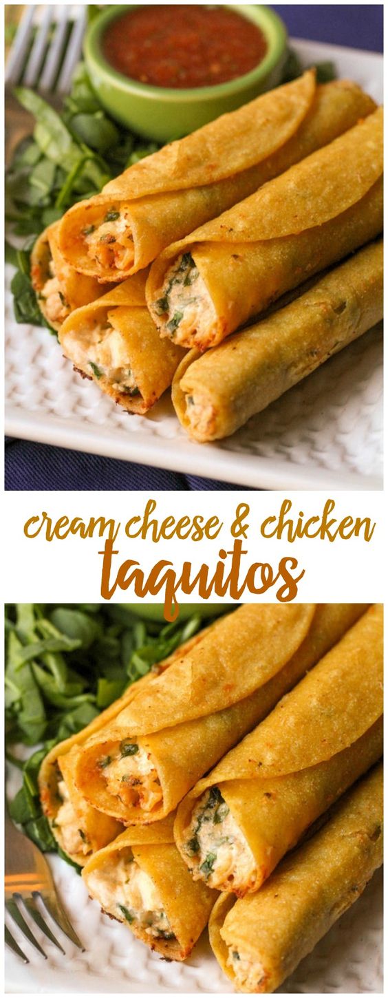 CREAM CHEESE AND CHICKEN TAQUITOS food recipes ideas