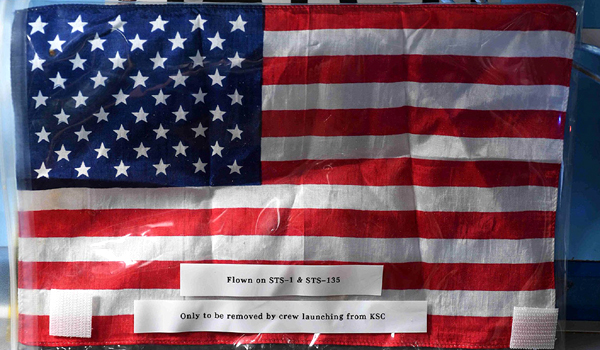 The American flag, which has been aboard the International Space Station since July of 2011, will be brought back to Earth at the end of the Demo-2 mission. The American flag, which has been aboard the International Space Station since July of 2011, will be brought back to Earth at the end of the Demo-2 mission.