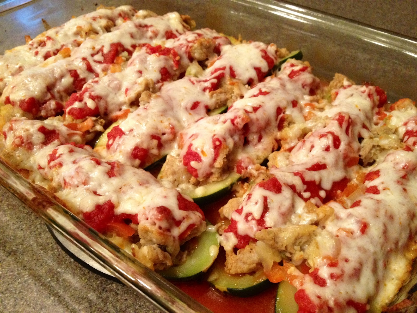 a little of this, a little of that Sausage Stuffed Zucchini Boats