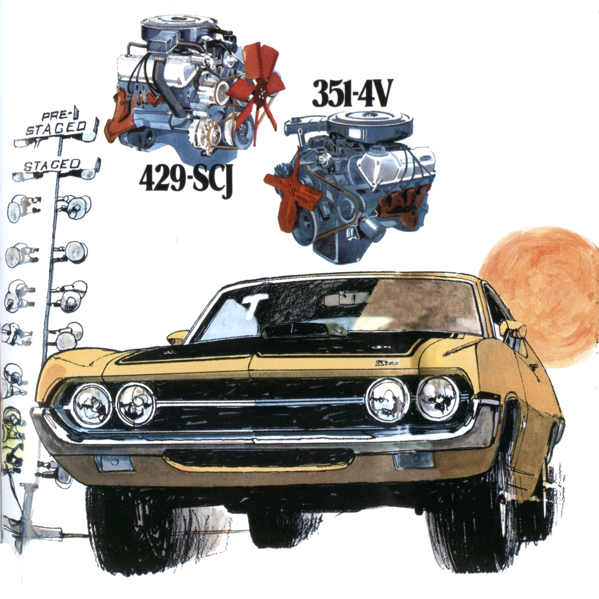 The 429 CJ and SCJ were heavily promoted in Torino advertising in 1970. Sales were low compared to the GT model.