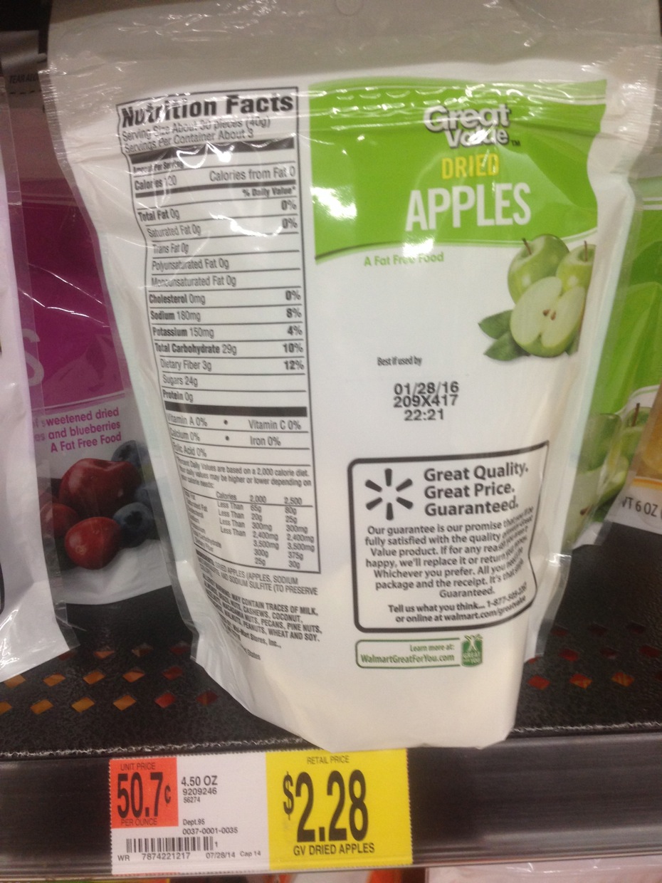 Healthy Grocery Dried Apples, Great Value, 4.5 oz Walmart