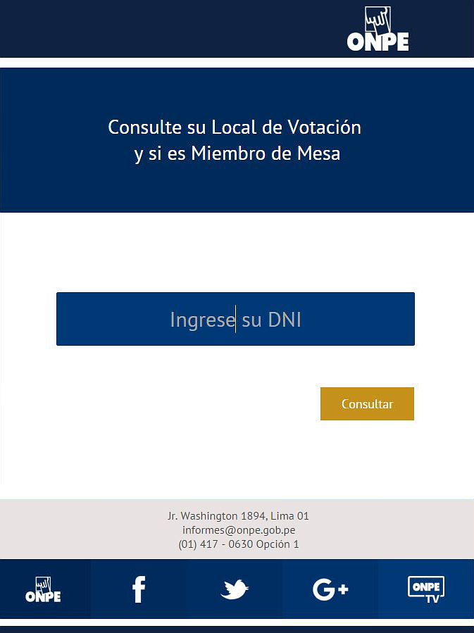 ONPE: Consulta tu Local de Votación y si eres Miembro de Mesa en las Elecciones Generales 2016
