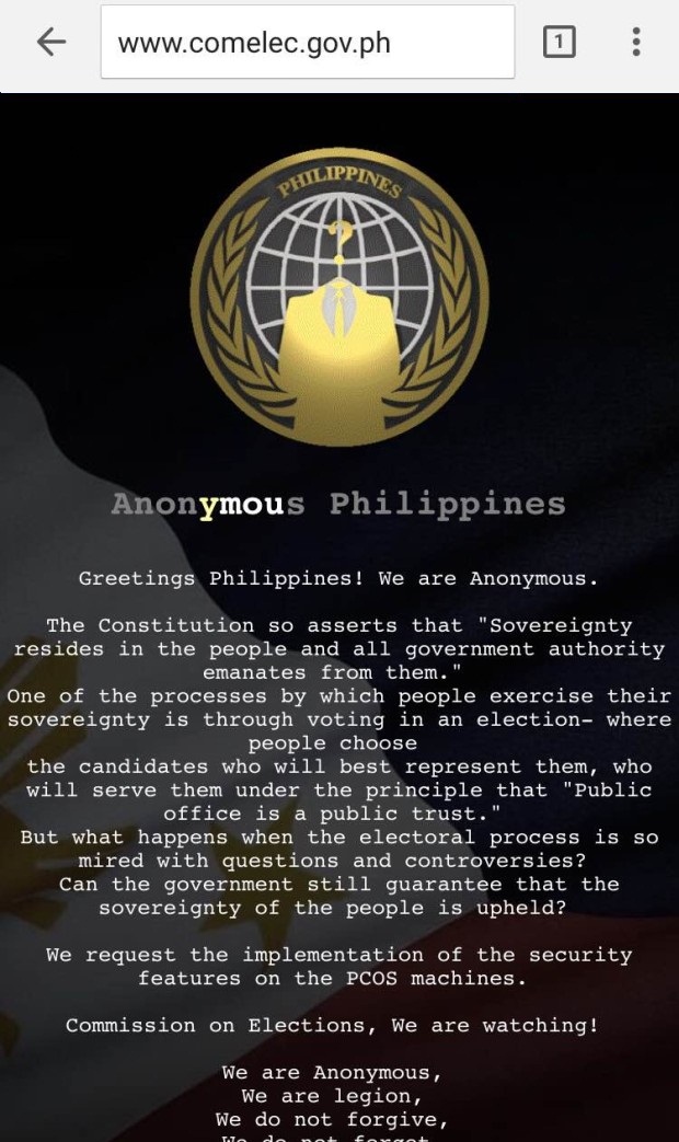 COMELEC Website was Hacked by Anonymous Philippines COMELEC Website was Hacked by Anonymous Philippines