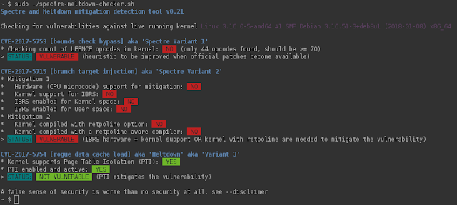 , Spectre And Meltdown Vulnerability Checker For Linux