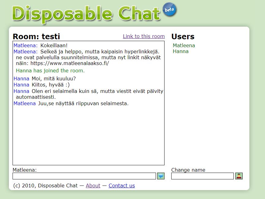 Matleenan blogi Helppoja chattyökaluja Todaysmeetin tilalle