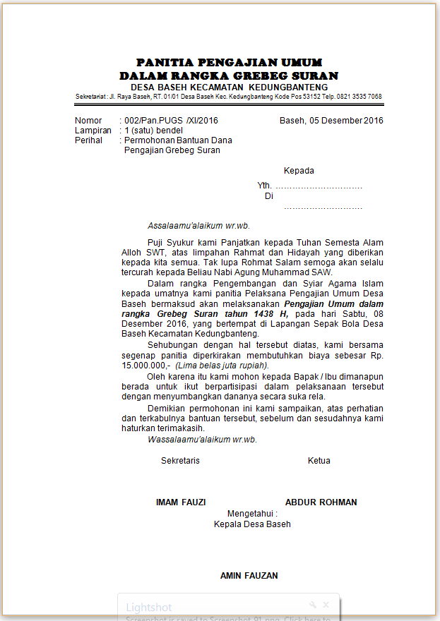 Contoh Surat Permohonan Bantuan Dana Pembangunan Jalan