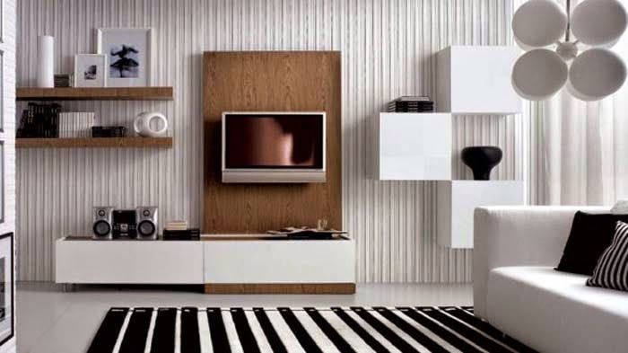 white living room design and wooden decorations