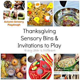 Thanksgiving sensory bins and invitations to play