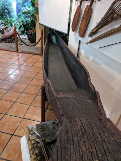 Shuar dugout canoe, interior stern view