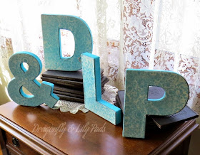 Dragonfly & Lily Pads, Initials completed project, Antique Books, Sewing machine, living room.
