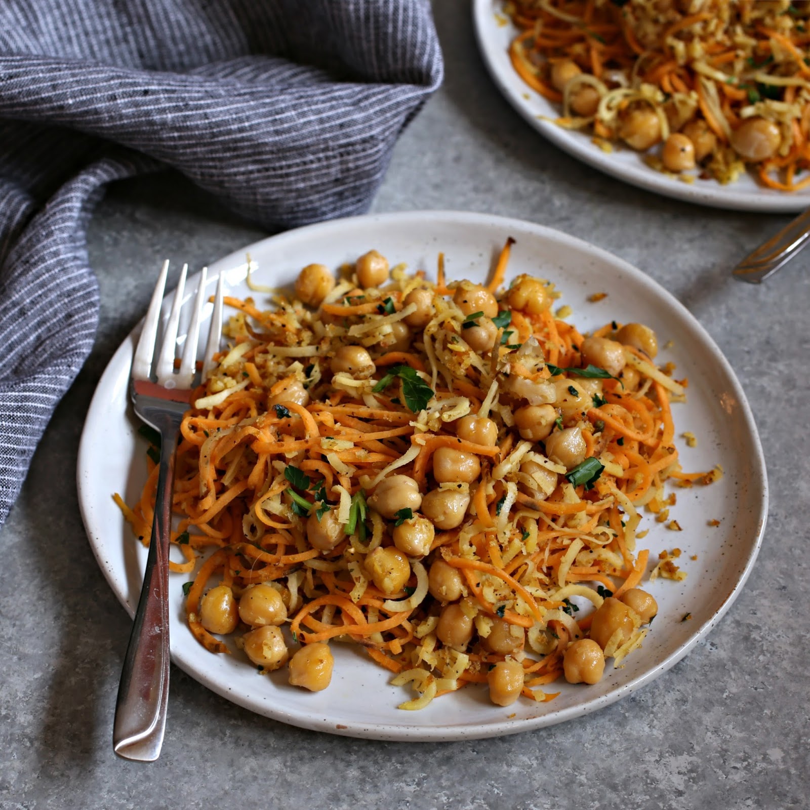 Hungry Couple Spiralized Root Vegetable Pasta with Crispy Chickpeas