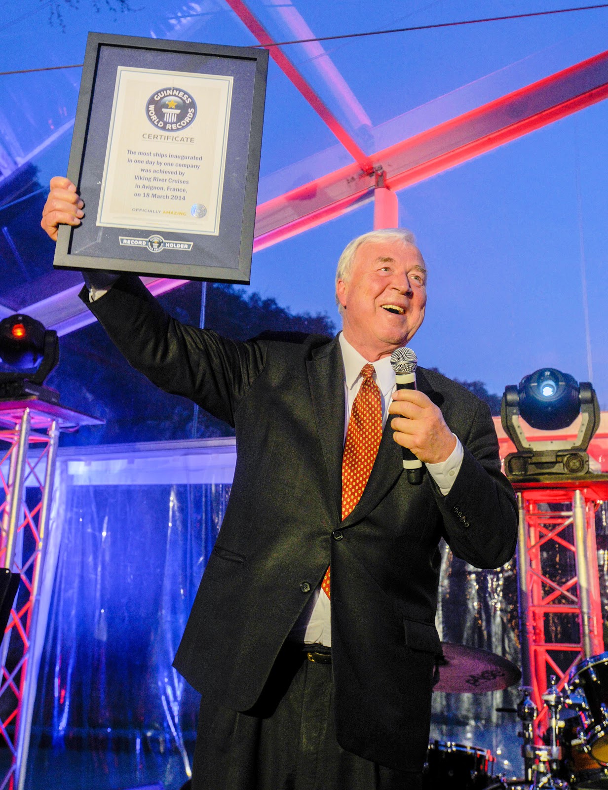 Viking Chairman Torstein Hagen proudly displays his Guinness World Records certificate. Photo: Courtesy of Viking Cruises. Unauthorized use is prohibited.