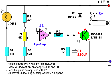 Light Dark Sensor With Relay Circuit Using LM741 | All About Electronics
