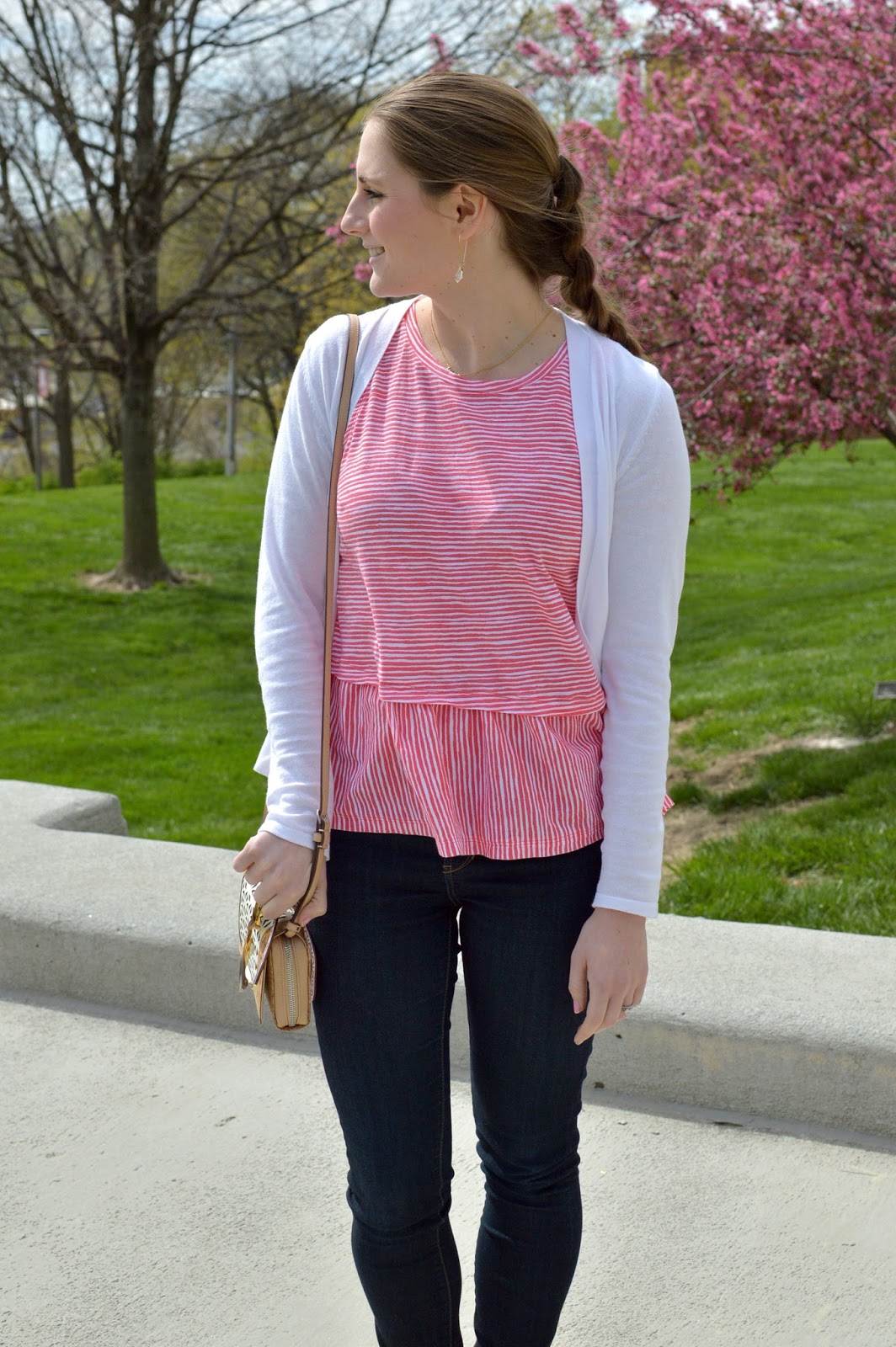 red and white striped peplum top