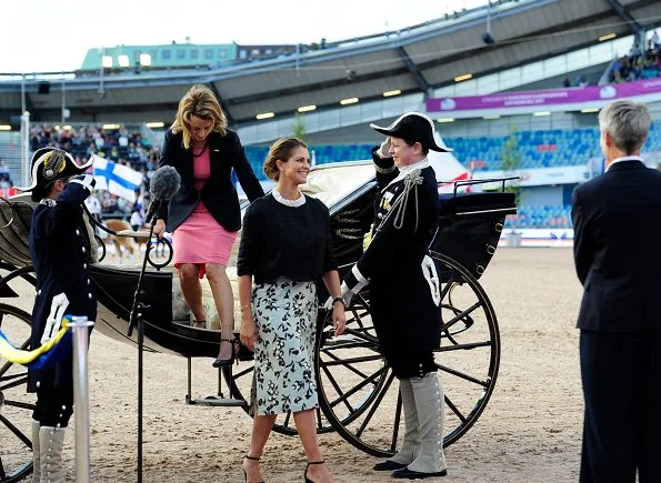 Princess Madeleine wears Alberta Ferretti Pleated Neck Wool Blend Jacket and Baum Und Pfergarten Sashenka Floral Midi Skirt