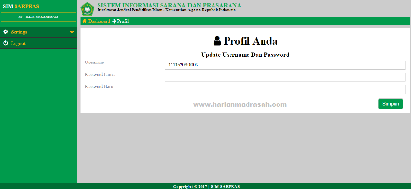 Cara Mengubah Password Aplikasi SIM Sarpras Kemenag