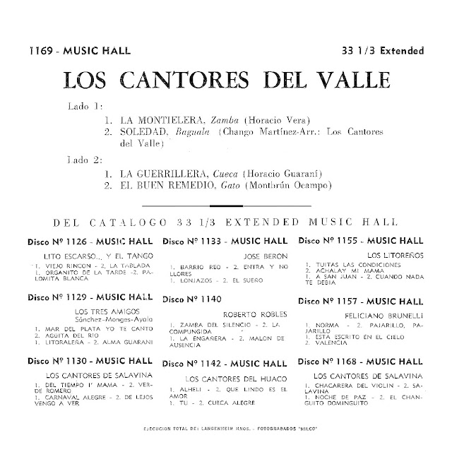 19632B 2BMusic2BHall2BEP2Bn25C225BA2B11692B332Brpm2BT - Los Cantores del Valle - Music Hall 1169 (1963)