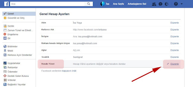 Facebook hesabını yönet Facebook hesabını yönet