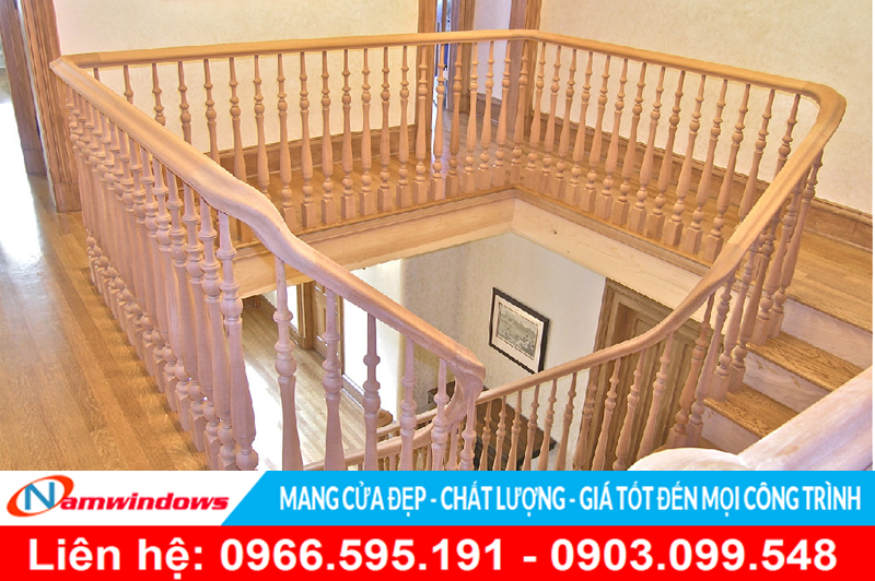Mẫu lan can cầu thang trụ gỗ đẹp Mẫu lan can cầu thang trụ gỗ đẹp