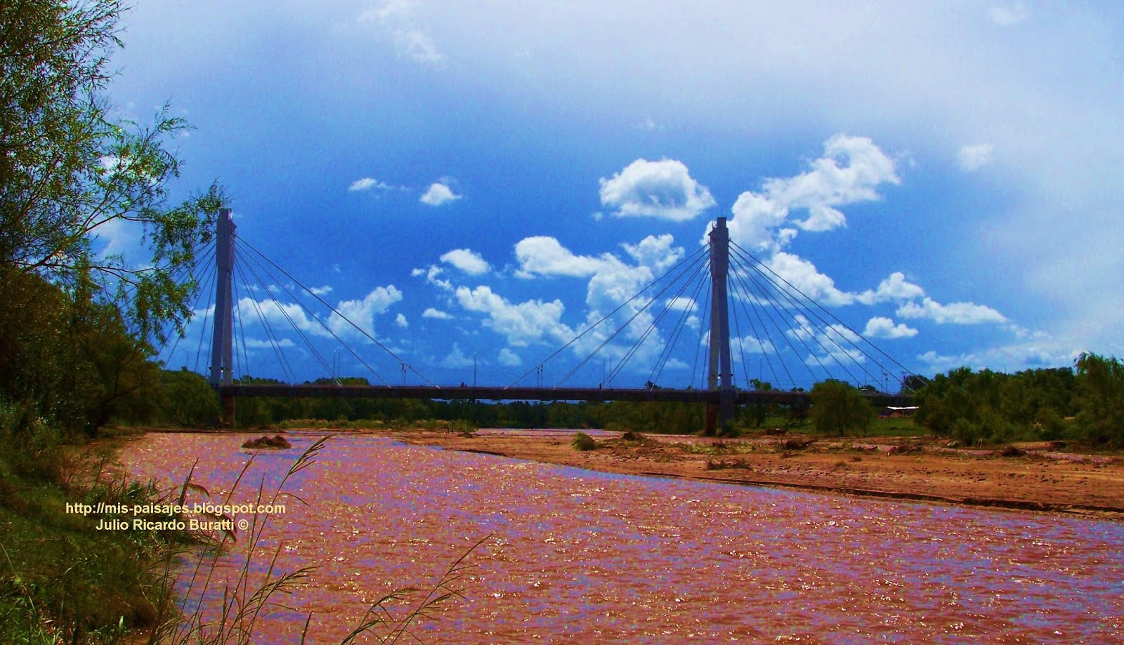 Puente Colgante visto desde el Río Cuarto.