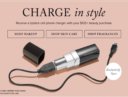 Hudson's Bay Free Lipstick Cell Phone Charger Hudson's Bay Free Lipstick Cell Phone Charger