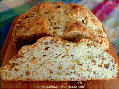 Pistachio Soda Bread, a simple Irish quick bread enhanced with the flavor of pistachios | Recipe developed by www.BakingInATornado.com | #recipe #bread
