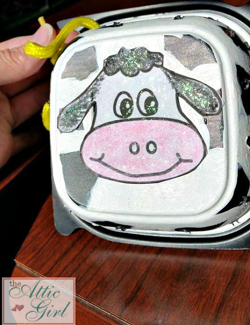 Upcycle a Chick-fil-A Soup Container DIY Lacing Card, cow lacing card, book extension activity, repurpose plastic