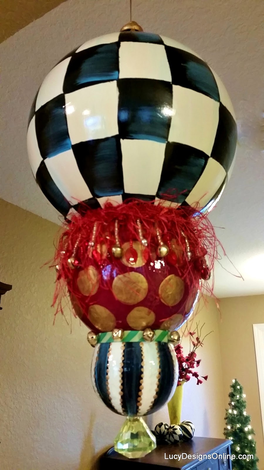 Hand Painted Christmas Ornaments Black And White Checks Stripes Giant Whimsical Check And Stripes Christmas Ornament
