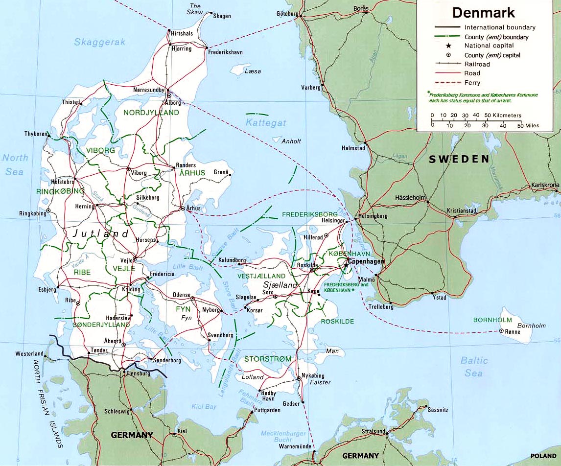 Dinamarca Mapa del País | Mapa de la Geografía Regional de Ciudades de ...