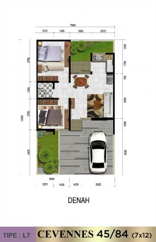 Koleksi Denah Rumah Minimalis Ukuran 7x12 meter