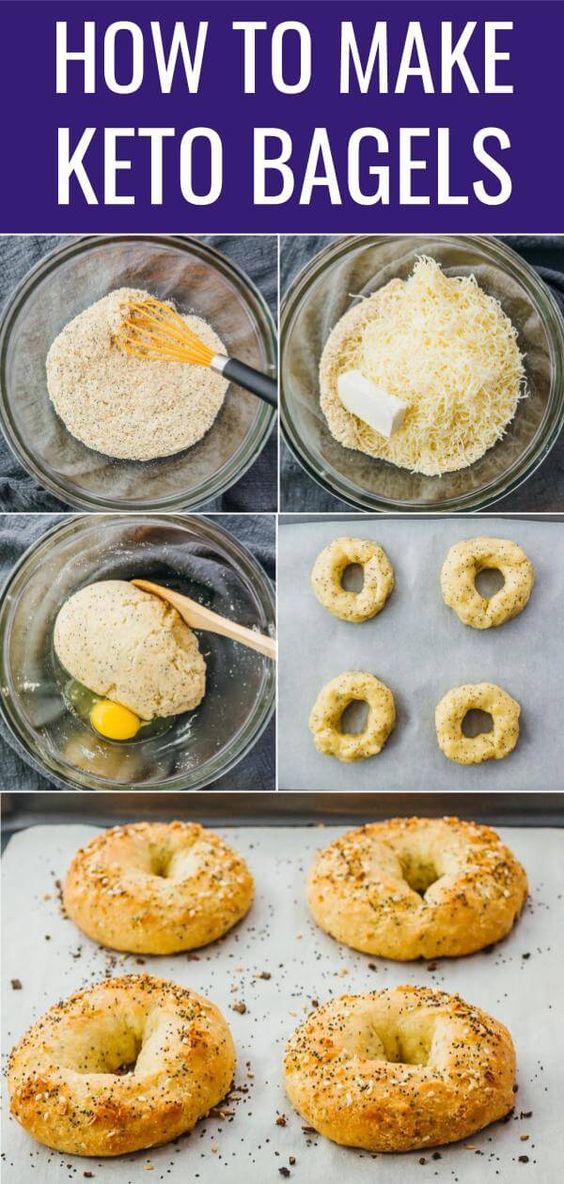 An easy recipe for chewy keto bagels. They're made using almond flour, mozzarella cheese, and cream cheese -- also known as fathead dough, which is a versatile dough for many low carb bread based recipes. These bagels can be enjoyed plain, or you can add toppings like everything bagel seasoning. Click the pin to find the recipe, nutrition facts, cooking tips, & step-by-step photos. #healthy #healthyrecipes #lowcarb #keto #ketorecipes #glutenfree #breakfast An easy recipe for chewy keto bagels. They're made using almond flour, mozzarella cheese, and cream cheese -- also known as fathead dough, which is a versatile dough for many low carb bread based recipes. These bagels can be enjoyed plain, or you can add toppings like everything bagel seasoning. Click the pin to find the recipe, nutrition facts, cooking tips, & step-by-step photos. #healthy #healthyrecipes #lowcarb #keto #ketorecipes #glutenfree #breakfast