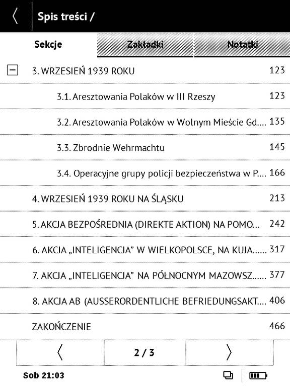 PocketBook Basic Touch 2 Save & Safe obsługuje zagnieżdzone spisy treści