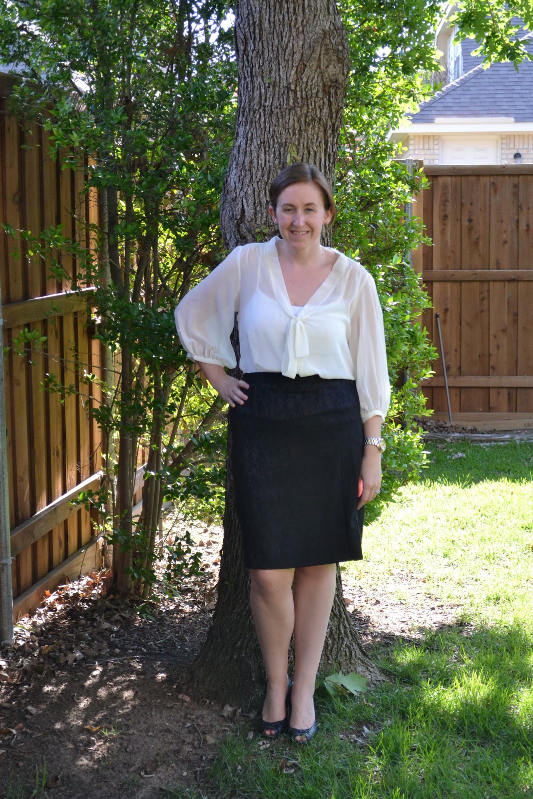 Fashion By Alicia Lace Skirt and Bow Tie Blouse