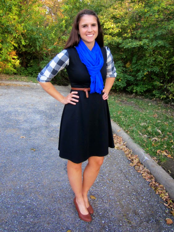 a journey in style: black dress, blue scarf